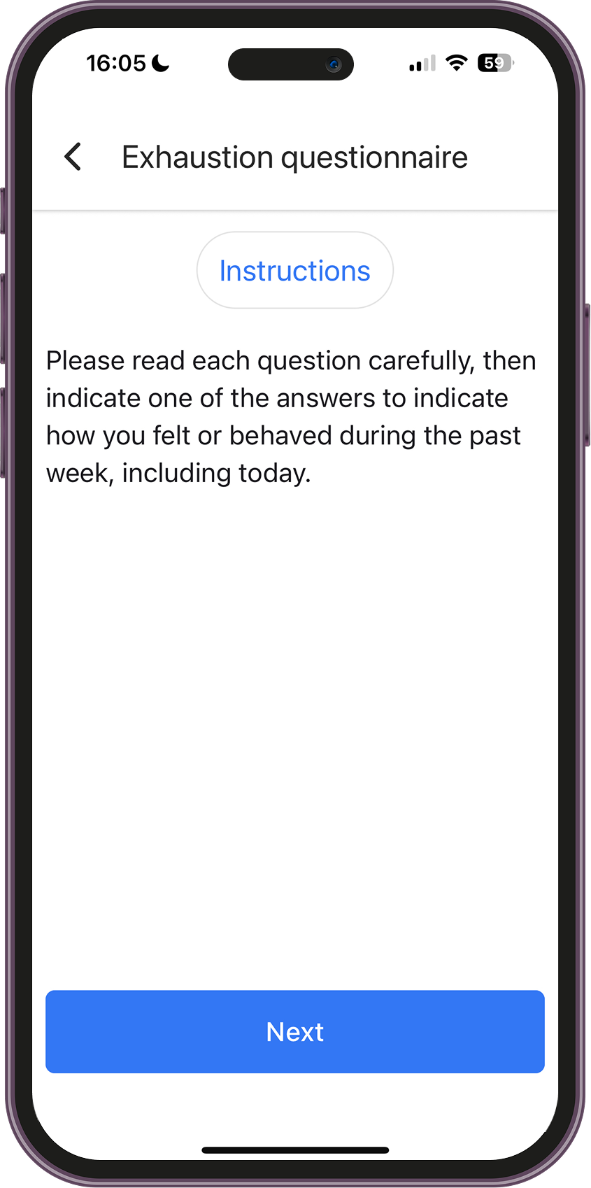 Exhaustion questionnaire 1