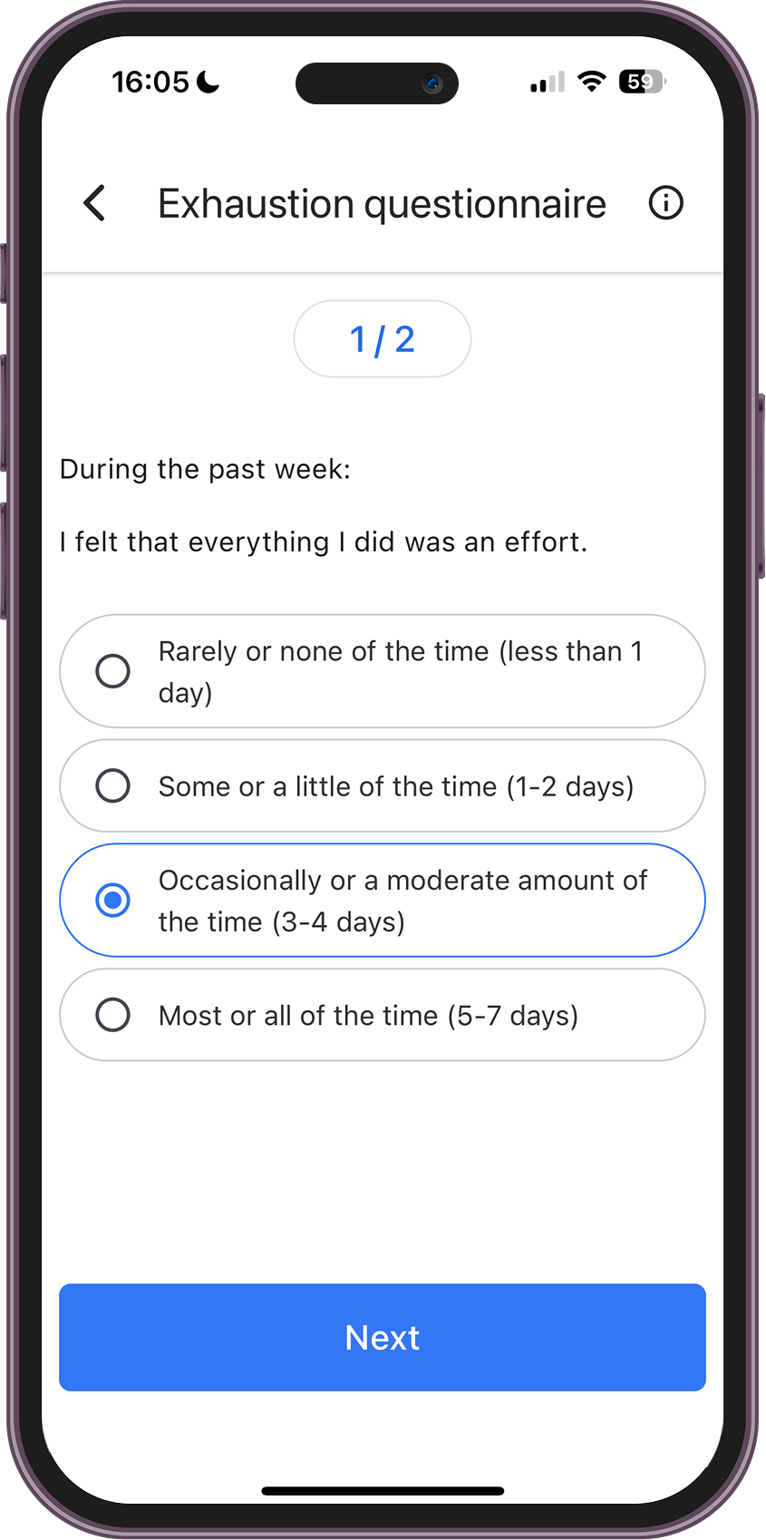 Exhaustion questionnaire 2